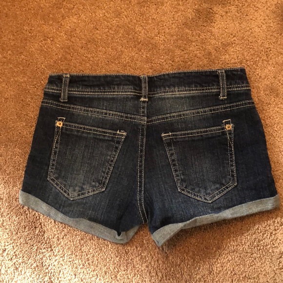 Dark Wash Distressed Low-Rise Jean Shorts - Picture 2 of 4